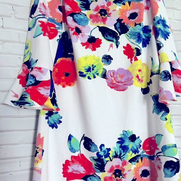 EUC Tahari by ASL Trumpet Sleeve Floral Shift Dress Size 10 - Picture 3 of 14